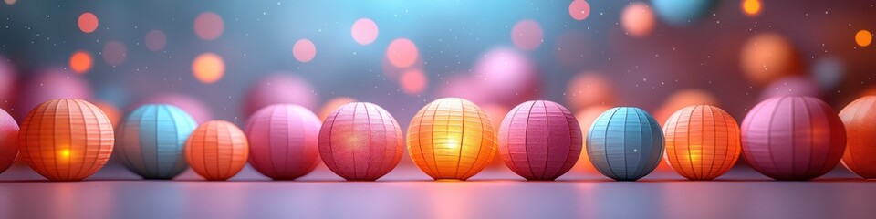 Fototapeta premium Illuminated Paper Lanterns: A Serene and Festive Display