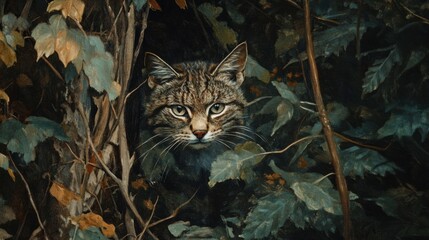A wildcat lurking among the dense undergrowth of a forest in central Europe