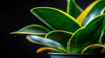 Close-up of a Snake Plant's Lush Green and Yellow Leaves