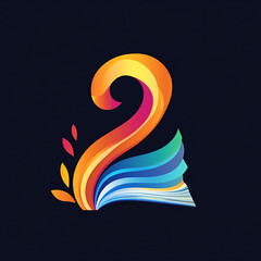 Obraz premium Vibrant Number 2 Emerging from an Open Book. This creative logo features a dynamic and colorful number 2 flowing seamlessly from the pages of an open book. 