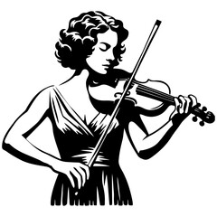 Woman Play Violin Illustration.