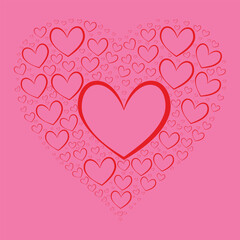 heart shape made of smaller hearts  on a pink background, romantic valentines art design