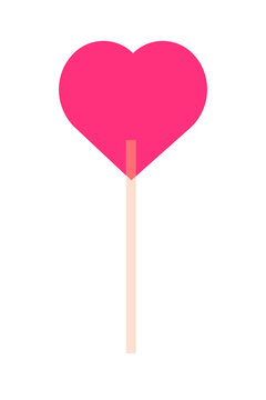 Pink heart lollipop vector illustration isolated on transparent background, Valentine's Day candy minimal art for romantic designs and love themed decorations, graphics