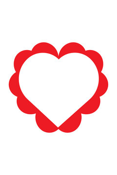 Scalloped edge border red heart frame illustration on transparent background. Fun vector romantic art for Valentine's Day designs, wedding decorations, photos, and love-themed projects. 