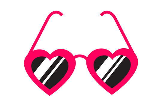 Pink heart shaped sunglasses, vector icon, summer of love. Fun glasses isolated on white background, Valentine's Day fashion accessory illustration