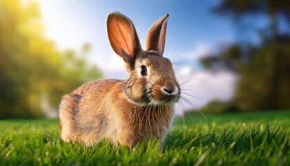 Fototapeta premium Rabbit images, rabbit in the grass, Springtime Rabbit in a Sunlit Garden Scene