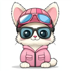 Fototapeta premium Adorable Cat Wearing Pink Winter Outfit and Sunglasses