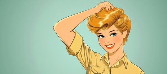 Confident Vintage Beauty Retro Woman with Bold Makeup and Classic Hairstyle, Pin Up Illustration