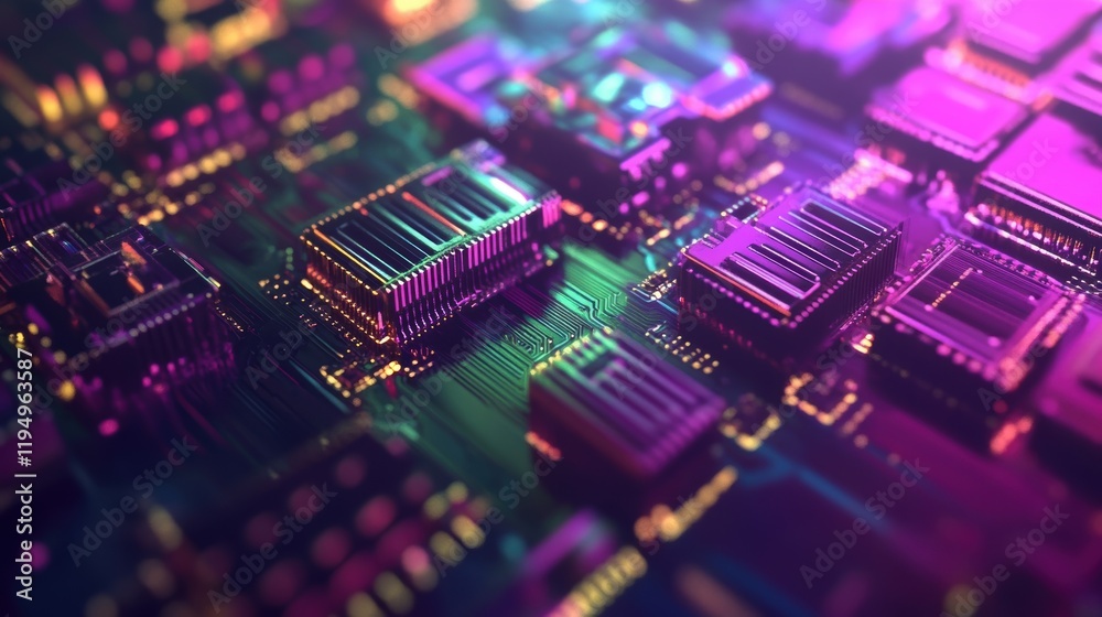 Wall mural a macro shot of an array of circuit boards and processors within a smart manufacturing machine demon