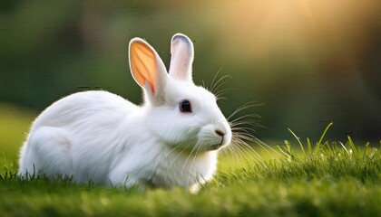Obraz premium Rabbit images, rabbit in the grass, Springtime Rabbit in a Sunlit Garden Scene