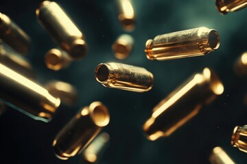 Naklejka premium Golden Bullet Casings in Air