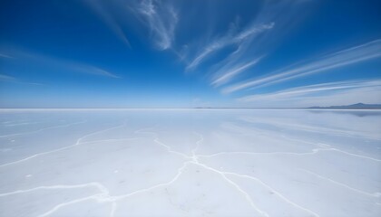 a vast expanse of white snow under a blue sky
