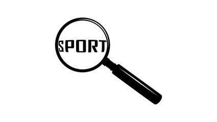 Magnifying Glass Over word sport, black isolated silhouette