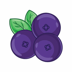 Blueberry with leaves. Vector illustration in cartoon style isolated on white background.