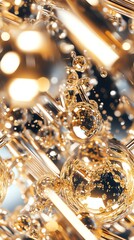 Tilted angle view of luxurious gold atoms