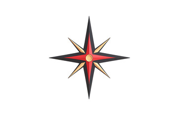 Obraz premium A bold, artistic compass rose design featuring a central circle and eight pointed spikes in red and black.