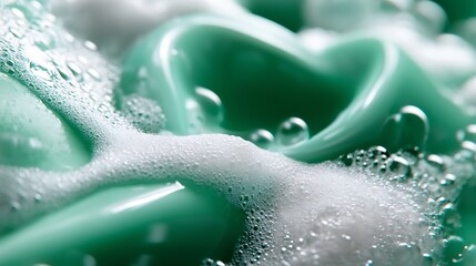 Fototapeta premium Aqua Foam: A Close-Up of Soapy Bubbles on Teal Surface