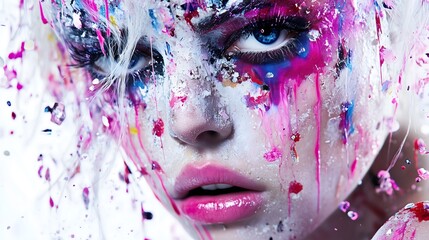 Colorful Painted Face of Female Model