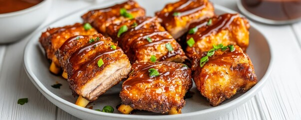 Crispy pork ribs drizzled with a smoky bourbon barbecue sauce
