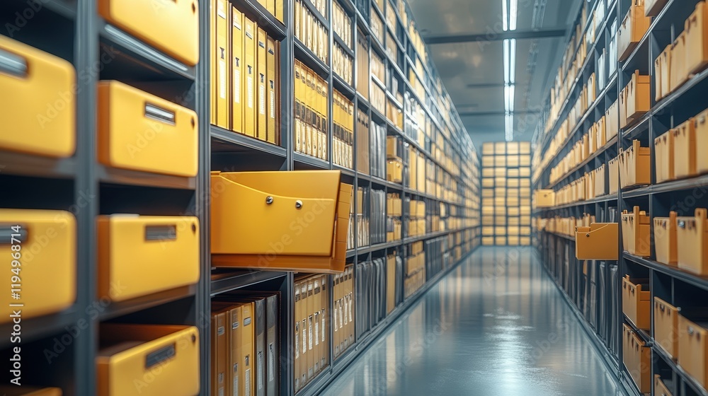Poster efficient document management system in a digital archive with organized yellow folders and clear pa