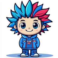 Happy Boy with Blue and Red Hair Wearing a Hoodie