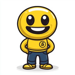 Happy Yellow Smiley Face Character Wearing Clothes
