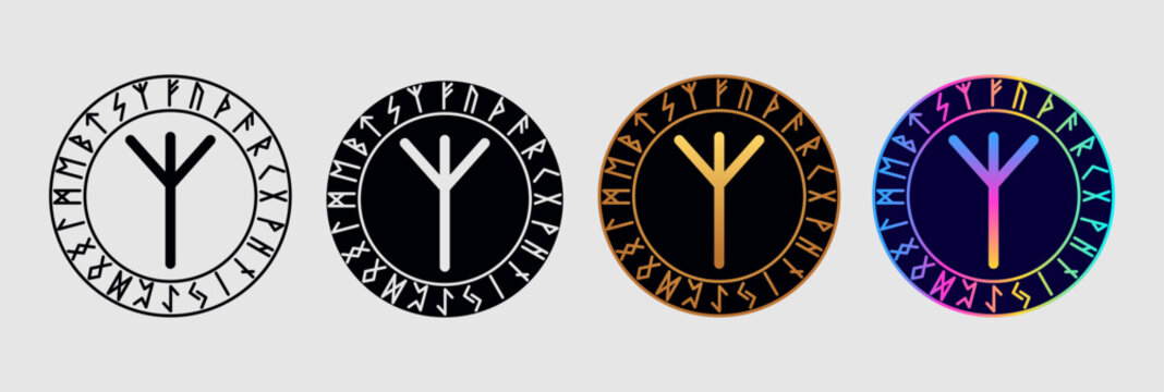 Scandinavian rune Algiz  in different design variations.