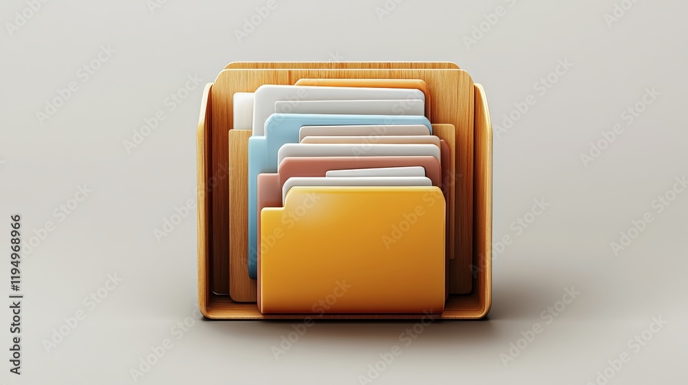 Poster online document management and documentation database system with colorful folders organized in a wo