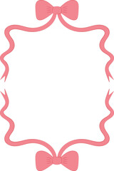 Hand drawn pink bow and ribbon. Frame for greeting cards, weddings, invitations. Vector illustration.
