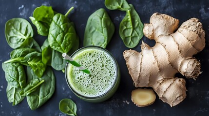 Nutritious Superfood Smoothie with Spinach, Ginger, and Turmeric