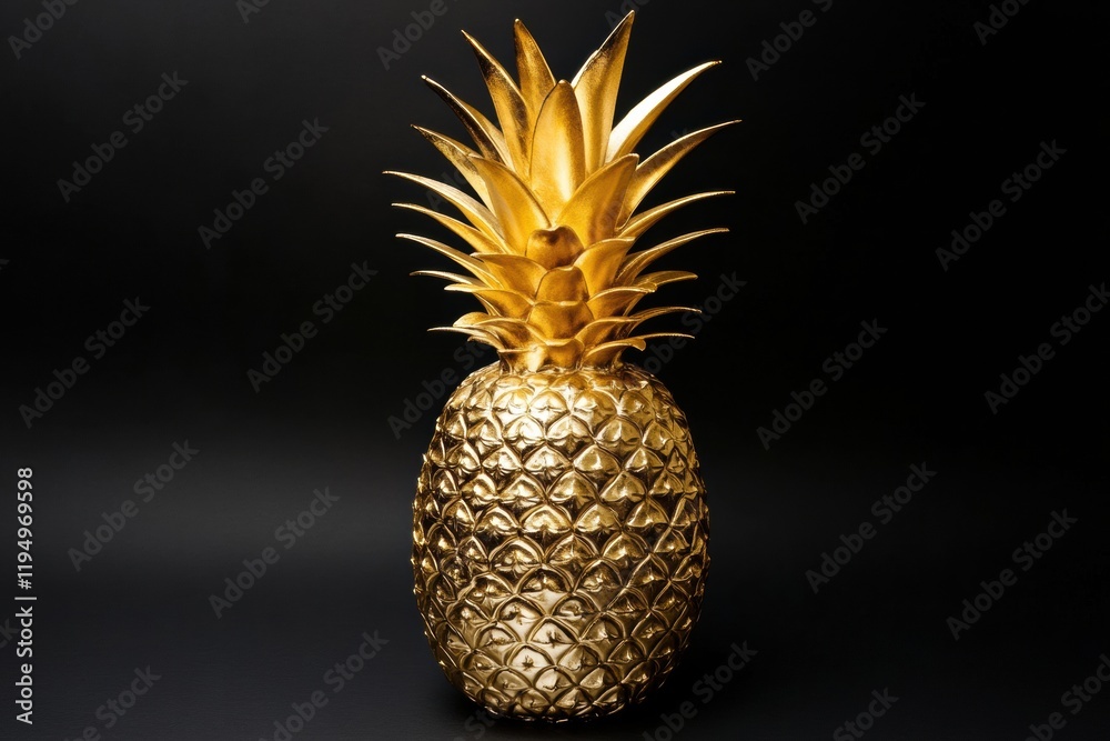 Aufkleber Luxurious golden pineapple shines against a dark backdrop in a creative decor setup with artistic flair. Generative AI