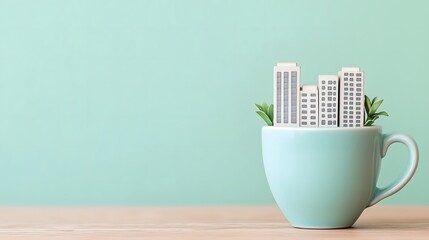 Miniature City Skyscrapers in Coffee Cup