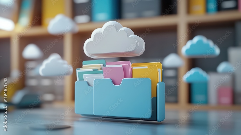 Poster digital cloud storage for document management and online data organization in a virtual workspace en