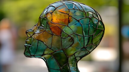 Artistic Glass Sculpture of Human Head