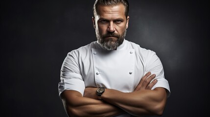 Confident chef with a serious expression showcases culinary passion and talent. Generative AI