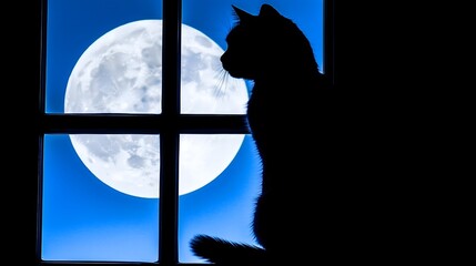 Moonlit Cat Gazes Out at Night