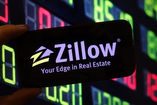 Konskie, Poland - January 09, 2025: Zillow company logo displayed on mobile phone