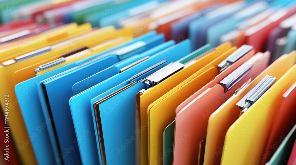 Poster colorful folders organized in a document management system for online database documentation and eff