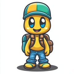 Fototapeta premium Happy Yellow Traveler With Backpack Goes On Adventure