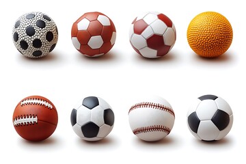Collection of sport balls different color with white background. 
