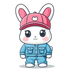 Adorable Cartoon Bunny Wearing Denim And Cap