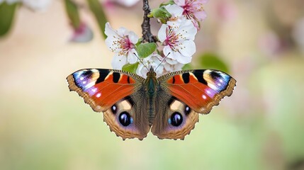 Close-Up Butterfly on Flower with Blurred Floral Background and Copy Space: Blooming Spring Meadow with Wildflowers and Colorful Butterfly for Nature Wildlife Banner, Poster, and Postcard Design