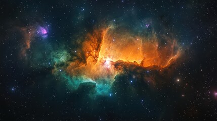 Cosmic Nebula: A Celestial Tapestry of Orange and Teal
