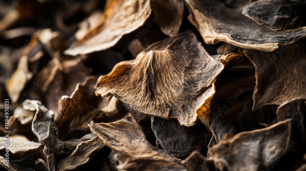 Poster A detailed macro photograph of isolated dried Chinese herbs, emphasizing the intricate textures and details of traditional medicine.