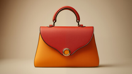 Leather handbag combining red and orange tones against neutral background, luxury accessory concept