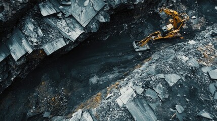 A detailed shot of coal mining equipment, including excavators, operating in a rugged terrain, highlighting the energy industry role in resource extraction.