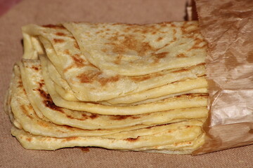 A close-up of the traditional Moroccan flatbread known as msemmen or msemen