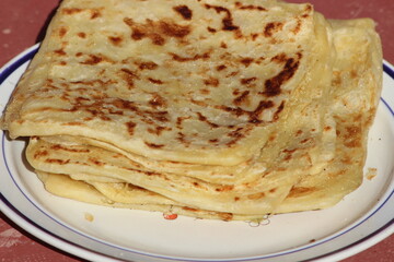 A close-up of the traditional Moroccan flatbread known as msemmen or msemen