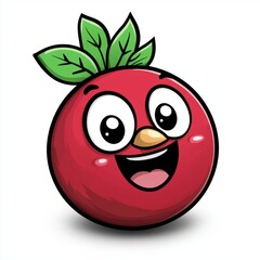Obraz premium Happy Cartoon Red Fruit With Green Leaves