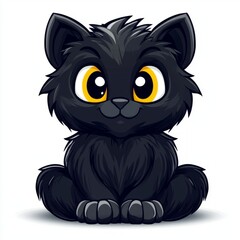 Obraz premium Adorable Black Kitten Sitting Soft Fur Big Eyes